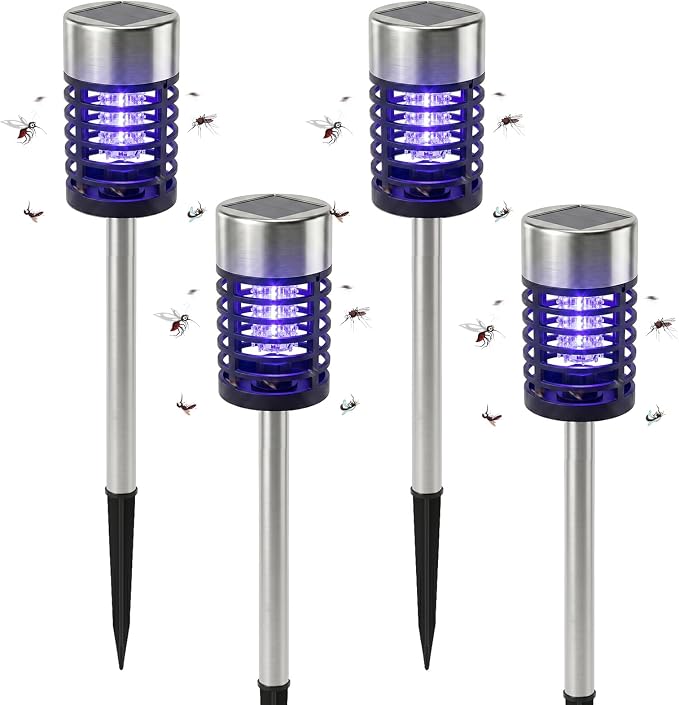 Solar Bug Zapper Outdoor Waterproof Mosquito Repellent Outdoor Patio Mosquito Trap & Killer for Backyard, Farm, Garden, 2026 Solar Powered Fly Zapper for Small Flying Insect, Gnats, Flies, Moths(4)