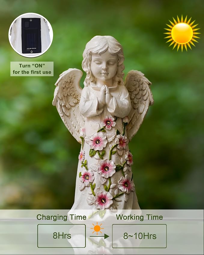 Solar Garden Outdoor Statues Angel with Succulent | 7 LED Lights, Lawn Decor Statue for Patio, Balcony, Yard Ornament, Gifts for Mom Grandma Women