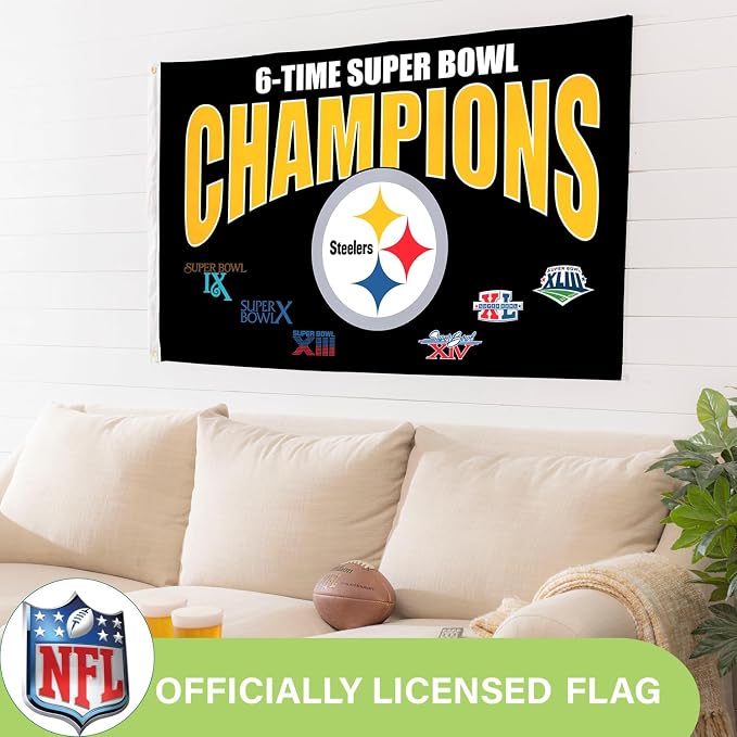NFL Pittsburgh Steelers Multi-Win Superbowl Champions 3x5 Flag for Outside with Grommets | Outdoor & Indoor | Heavy Duty Flag & Banner | Works with Flag Pole for Outside House