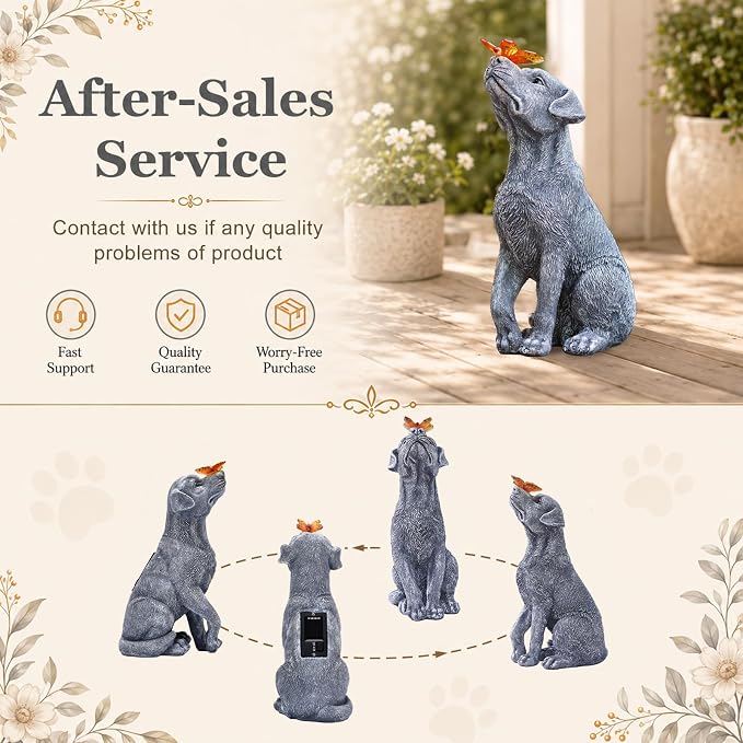 Garden Statue Dog Figurine Decor with Solar Butterfly Outdoor Decoration | Ideal Gifts for Mom Dad or Birthdays,Memorial Yard Lawn Home Decor for Outside