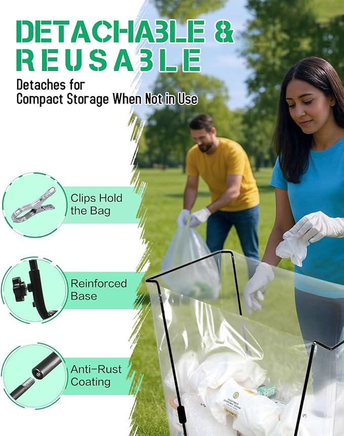 Outdoor Metal Leaf Bag Holder Stand, Fits 30-45 Gal Garbage Bags, Portable | Yard waste bag holder, Garden trash bag frame, Freestanding leaf bag stand, Camping garbage can, Disposable bag holder
