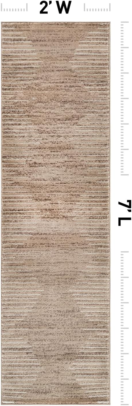 Rugshop Bohemian Stripe Stain Resistant Runner Rug Beige 2' x 7' | High Traffic, Rectangular, Size 2' x 7', Living Room, Bedroom, Dining Room, Home Office, Kitchen, Entryway, Hallway, Nursery