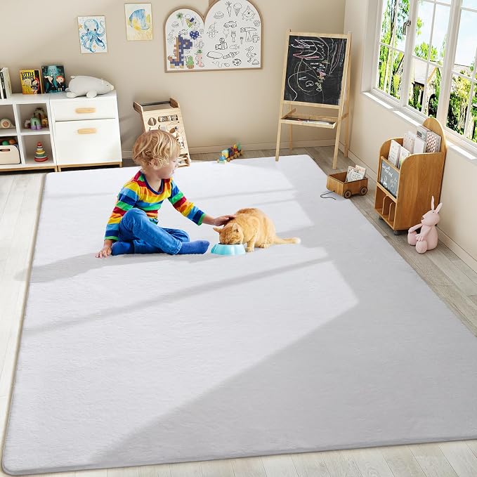 Amearea Modern Area Rugs for Bedroom Living Room, 5x8 White Memory Foam Rug | Thickened Fluffy Indoor Washable Rugs Non Slip Minimalist Large Carpet for Boys Girls Dorm Nursery Room Decor