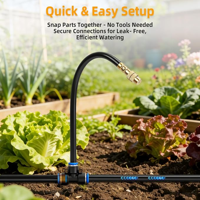 200FT Drip Irrigation System, 2026 Upgrade Garden Watering Kit with 32pcs 360° Adjustable Copper Nozzles, High-Flow DIY Sprinkler System for Large Gardens, Farms, Greenhouses, Lawns (200 ft)