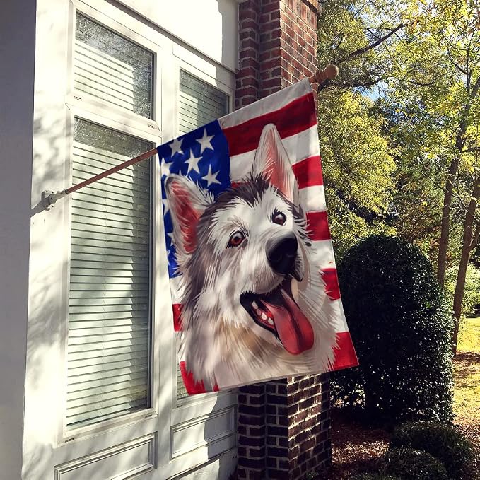 Caroline's Treasures CK6629CHF Northern Inuit Dog American Flag House Flag Large Porch Sleeve Pole Decorative Outside Yard Banner Artwork Wall Hanging, Polyester, House Size, Multicolor