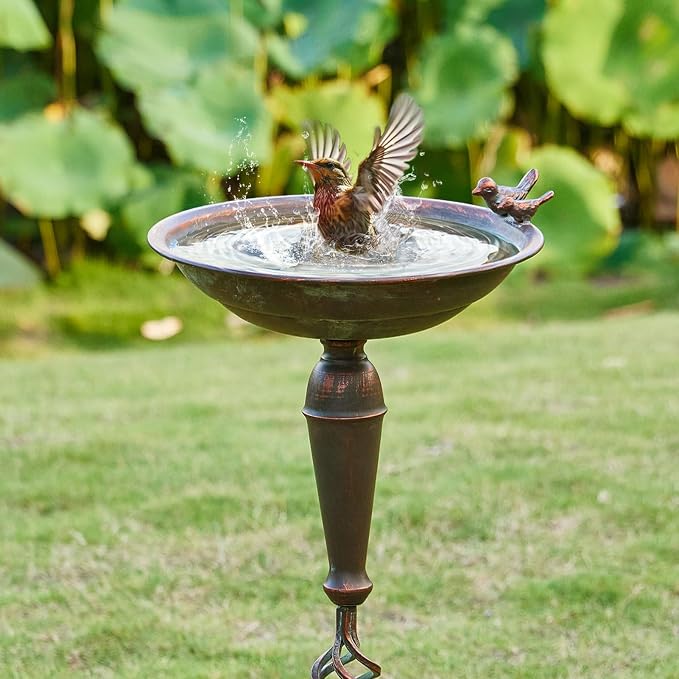 Cast Iron Pedestal Bird Bath,Metal Bird Bath for Outdoor,Vintage Birdbath | 27.5”H Outdoor Bird Bath,Standing Bird Bath for Garden Patio Lawn Decor