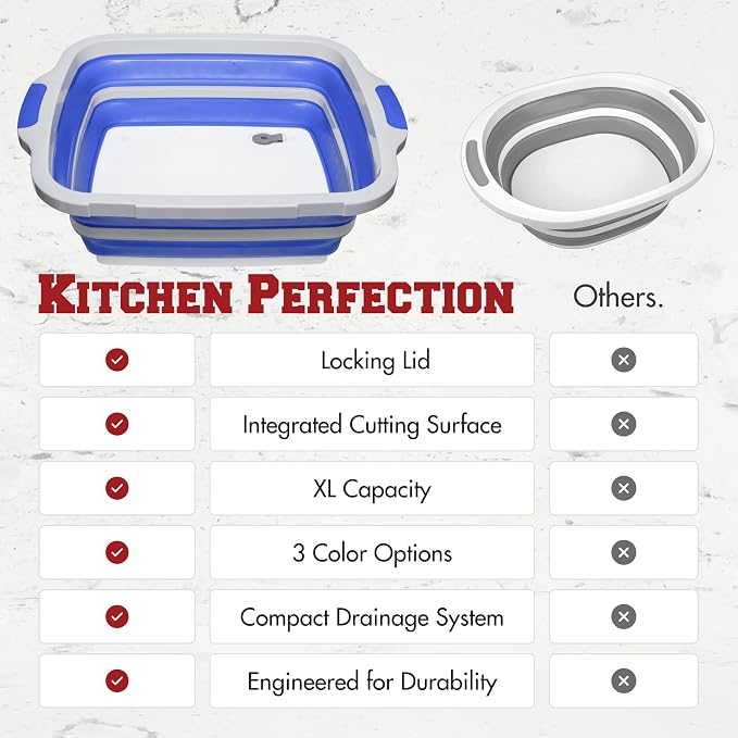 KITCHEN PERFECTION Collapsible XL Smoker & BBQ Prep Tub with Locking Lid | Includes Cutting Board, Meat Marinade & Brine Container For Turkey, Brisket & Ribs - Best Grill Accessories Gifts For Men