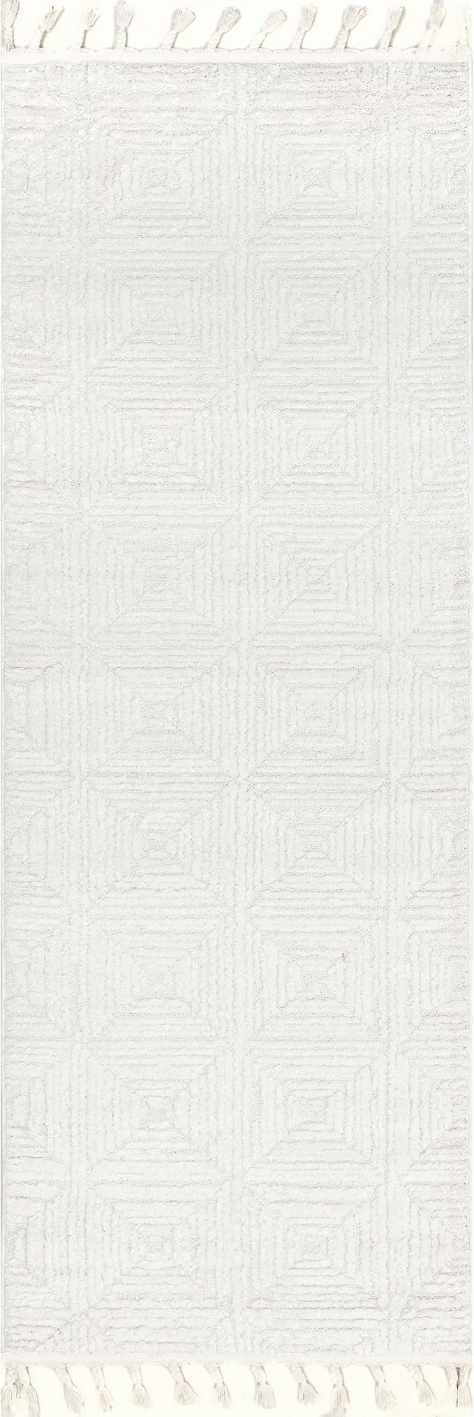 nuLOOM Kerry Cream Geometric Power Loomed Runner Rug, 2' x 8' | Nuloom Kerry Geometric 2' x 8' Runner Rug for Living Room Bedroom Dining Room Entryway Hallway, Cream