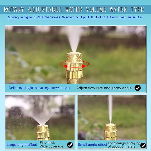 98Ft Greenhouse Drip Irrigation Kit Automatic Irrigation System 360°Adjustable 30 Brass Spray Nozzles 1/2'' Irrigation Tubing Hose Patio Misting Plant Watering with Blank Distribution Tubing Hose