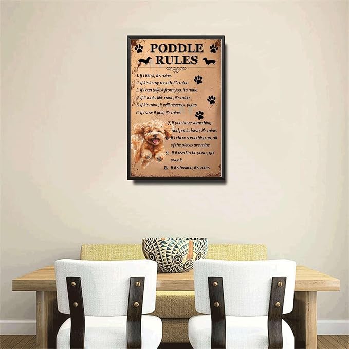 Metal Sign Tin Sign Vintage Wall Art Poddle Rules Garden Sign for Bar 12×16 Inches with Metal Frame