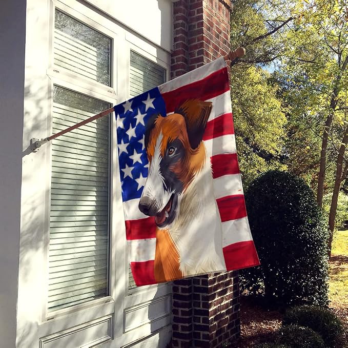Caroline's Treasures CK6528CHF Fox Terrier Smooth Dog American Flag House Flag Large Porch Sleeve Pole Decorative Outside Yard Banner Artwork Wall Hanging, Polyester, House Size, Multicolor