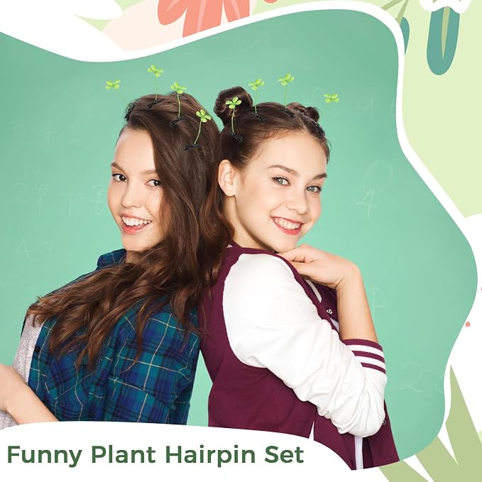 Tigeen 100 Pieces Bean Sprout Hair Clip Funny Plant Hairpins Grass Flower Butterfly Mushroom Hair Accessories (Four Leaf Clover)