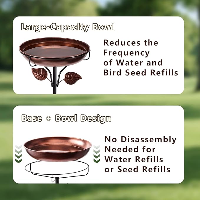 Metal Bird Bath for Outdoors, Weatherproof Detachable Bird Bath, Retro Bronze Garden Decor, 40 Inches Tall,Reinforced Bracket，Suitable for Gardens, Backyards, Patios, and Flower Beds