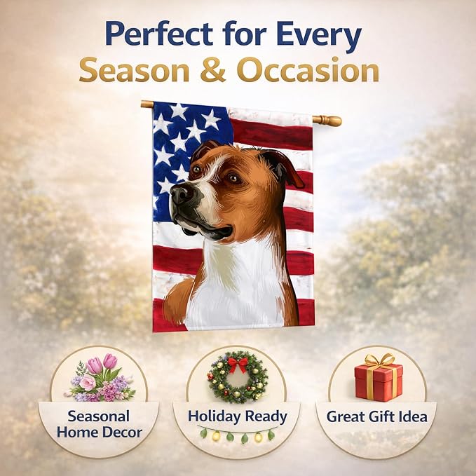 Caroline's Treasures CK6512CHF English Foxhound Dog American Flag House Flag Large Porch Sleeve Pole Decorative Outside Yard Banner Artwork Wall Hanging, Polyester, House Size, Multicolor