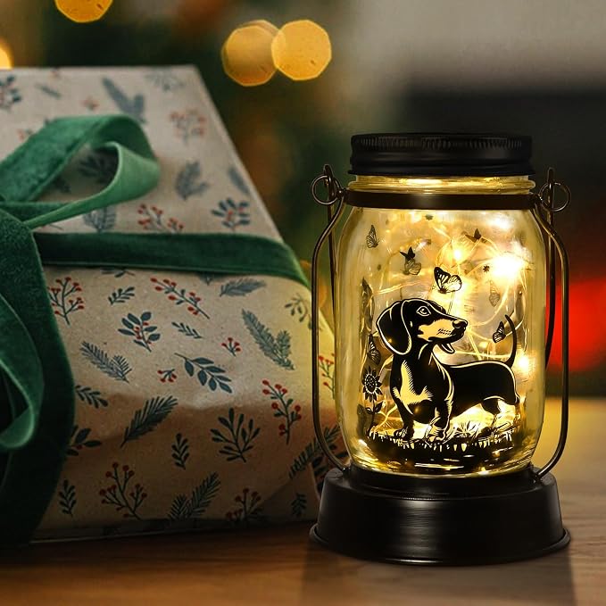 kyoryuger Dachshund Gifts for Women/Men Dachshund Solar Lanterns Mom Birthday Wiener Dog Lovers Lantern Pet Loss Sausage Dog Memorial Lights Solar Garden Decor Yard, Patio,Backyard,Porch Torches Light