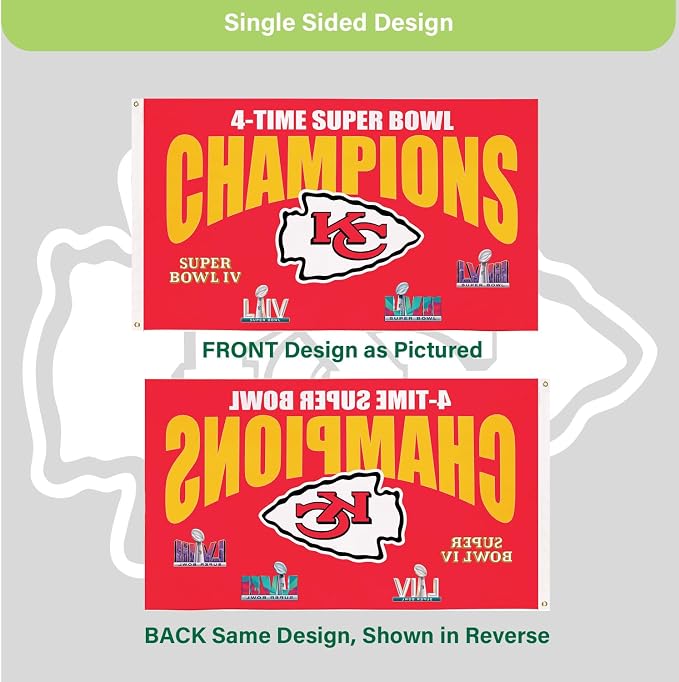 Team Sports America NFL Kansas City Chiefs Multi-Win Superbowl Champions 3x5 Flag for Outside with Grommets | Outdoor & Indoor | Heavy Duty Flag & Banner | Works with Flag Pole for Outside House
