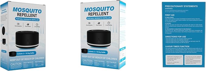 Virine Mosquito Repeller 2 Pack, Portable Mosquito Repellent Devices with 4 Refills, Fan-Powered Diffusion Mosquito Deterrent for Patio, Camping and Outdoor Use, USB-C Charging, Adapter Not Included