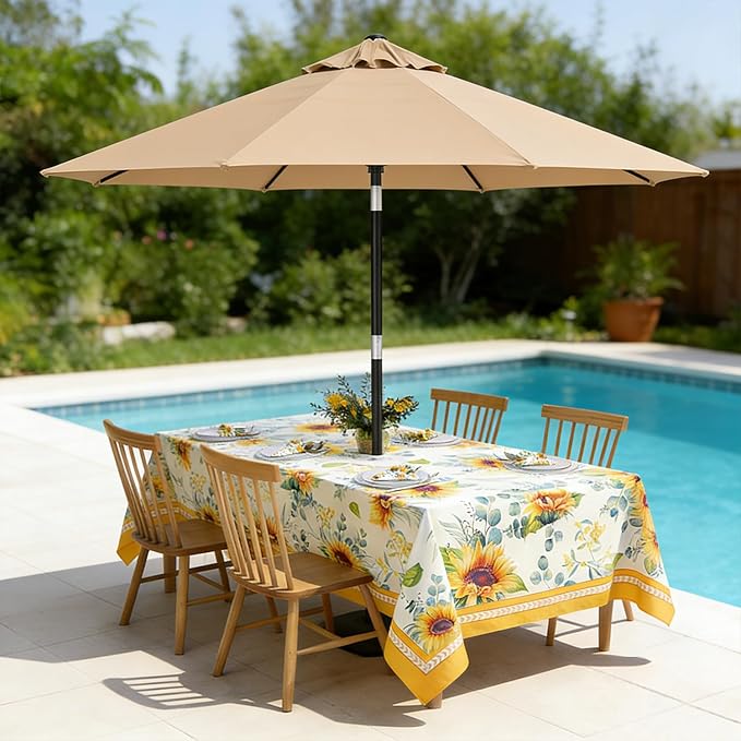 Outdoor Tablecloth with Umbrella Hole and Zipper, Rectangle Patio Table Covers for Spring/Summer, Machine Washable Outdoor Picnic Table Cloth (Sunflower, 60" × 84" Rectangular)