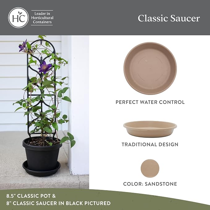 The HC Companies 16 Inch Classic Round Plant Saucer, Lightweight UV-Resistant Plastic Outdoor & Indoor Flower Pot Tray, 2-Pack Plant Pot Trays for Garden & Home Decor, Sandstone