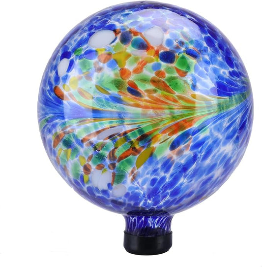 VCUTEKA Gazing Ball, Glass Gazing Balls Garden Globe Outdoor Decor 10" Blue | Handcrafted blue swirl glass gazing balls that creates elegant garden focal point in any outdoor landscape yard decorative