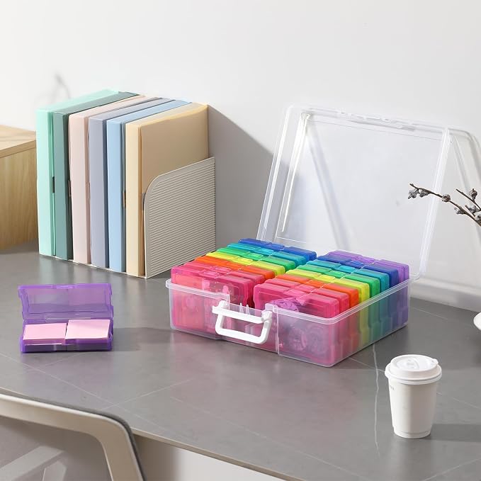 novelinks Photo Storage Boxes with Handle, Photo Organizers and Storage | 2Pack Color, Photo Albums 4x6 Pictures, Photo Cases, Classroom Organization, Index Card Box, Photo Card Holder, Seed Storage