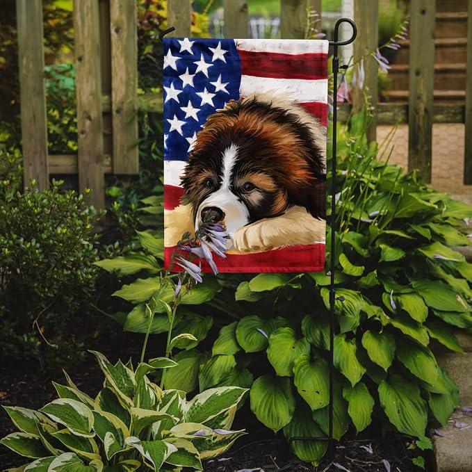 Caroline's Treasures CK6465GF Bucovina Shepherd Dog American Flag Garden Flag Mailbox Flag Decorative Yard Flag Banner Outside Patio Artwork Yard Flower Beds, Garden Size, Multicolor
