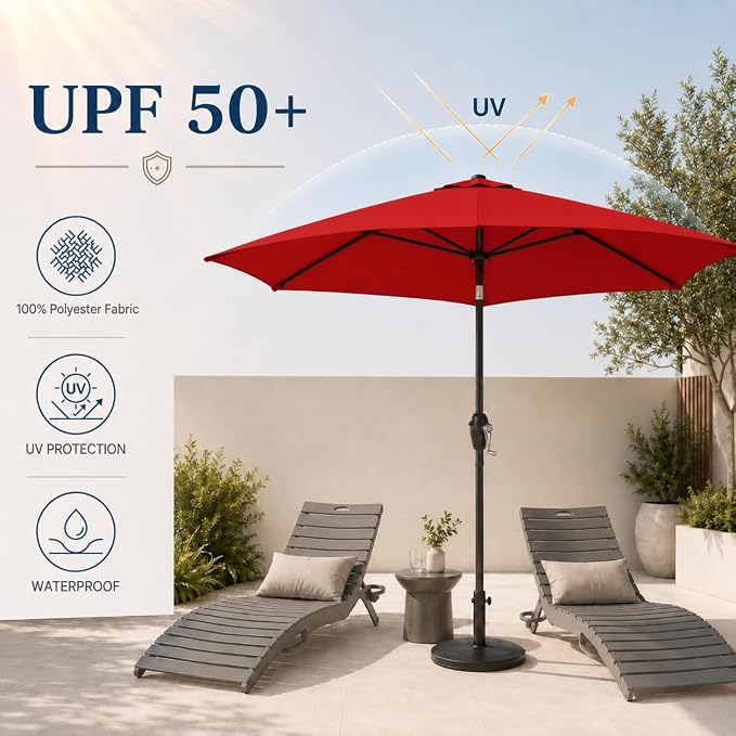 7.5ft Patio Umbrella, Outdoor Table Market Umbrella with Smooth Crank Lift, 6 Windproof Fiberglass Ribs, UPF50+ UV Protection for Deck, Pool, Garden and Backyard