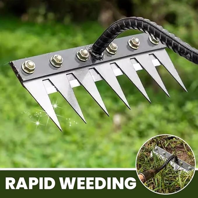 Gardenia Iron Weeding Rake 2.0, IronRake The Heavy-Duty Iron Weeding Rake, 5/6/7/8 Teeth Hand Weeder Tools for Lawn Yard and Garden Farm Uprooting (8 Teeth)