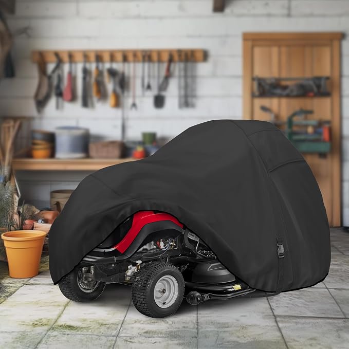 Porch Shield Heavy Duty 600D Polyester Lawn Tractor Cover Waterproof Universal Riding Lawn Mower Cover (Up to 62" decks, Black)