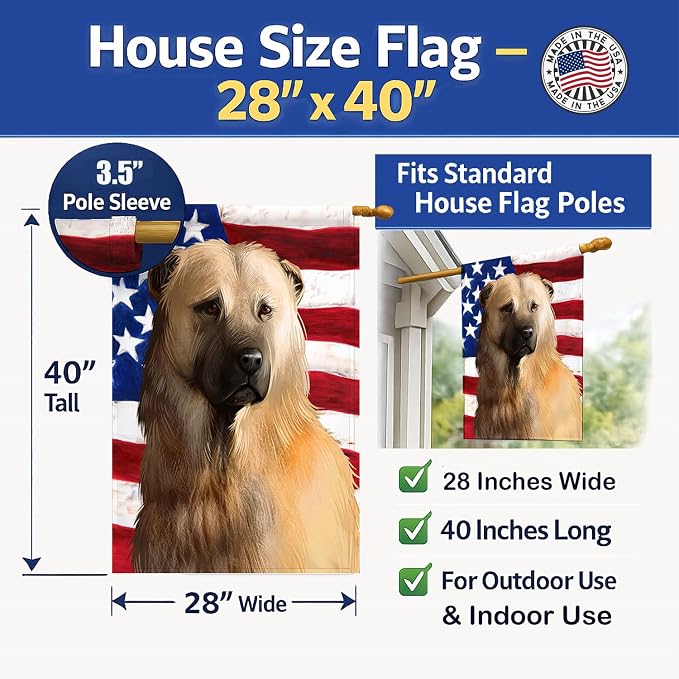 Caroline's Treasures CK6384CHF Afghan Shepherd American Flag House Flag Large Porch Sleeve Pole Decorative Outside Yard Banner Artwork Wall Hanging, Polyester, House Size, Multicolor