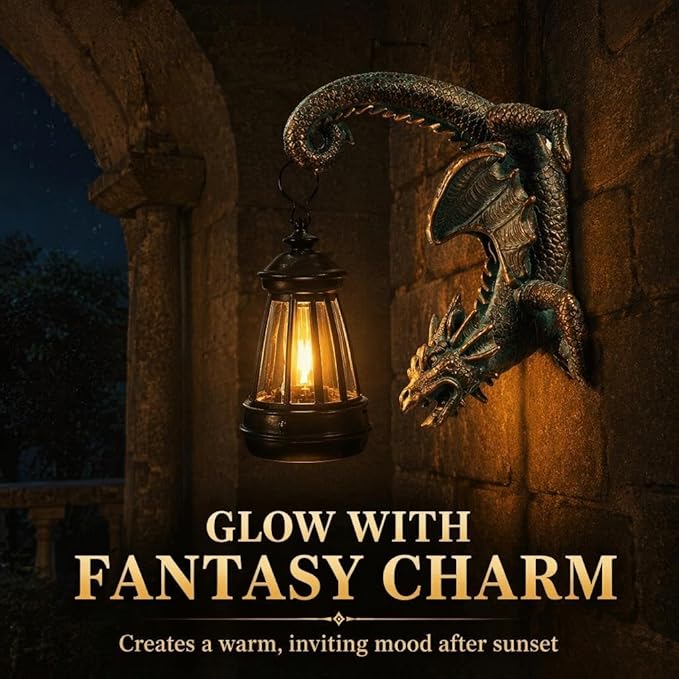 Solar Dragon Tree Hugger Statue Wall Decor - Whimsical Garden Statue with Solar Lantern, Outdoor&Yard Decor, Fantasy Dragon Figurine for Trees, Walls, or Fences - Unique Gifts for Women & Men