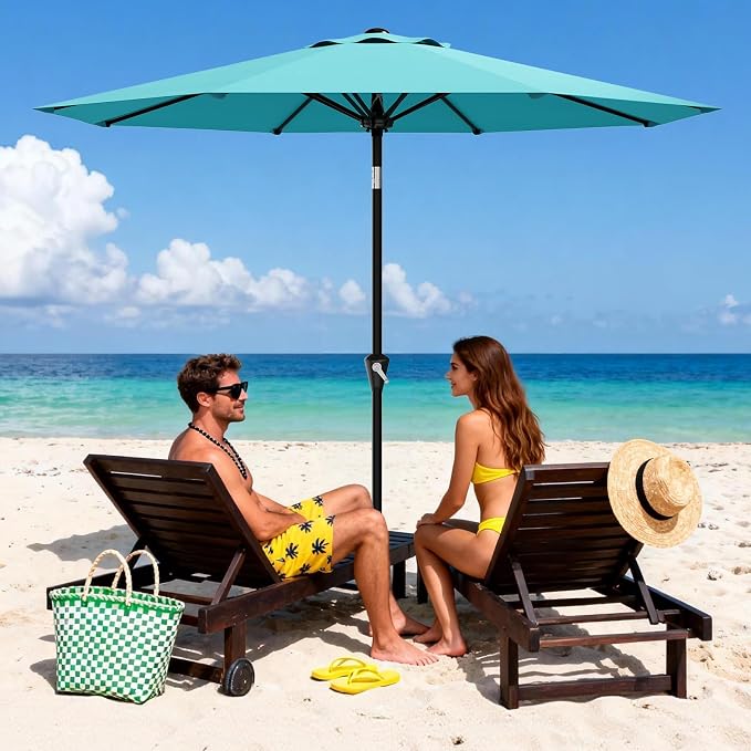Garvee 9FT Patio Umbrella - Outdoor Table Umbrella with Smooth Crank Lift, Push Button Tilt and 8 Sturdy Ribs - Market Umbrella UV Protection Waterproof for Pool, Deck, Yard, Garden