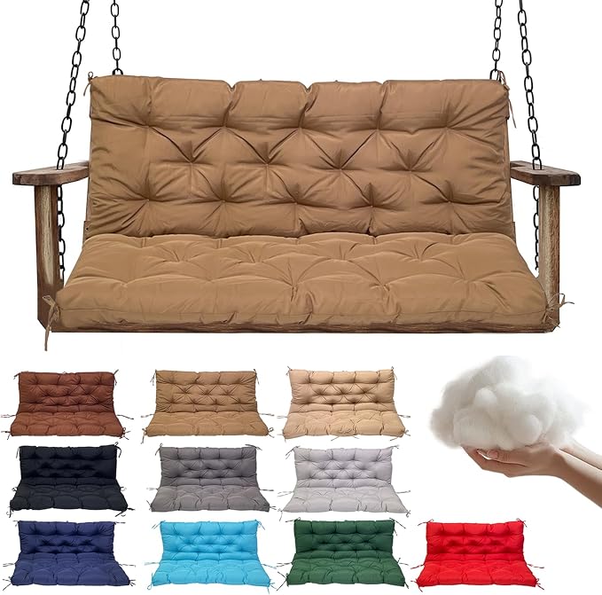 Swing Replacement Cushions for Outdoor: 2-3 Seater Waterproof Porch Bench Cushion with Backrest and Ties - 4" Thick Swing Cushion for Garden Patio Backyard Loveseat