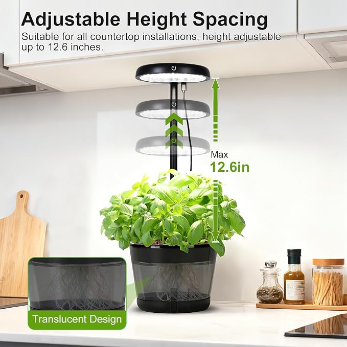 Indoor Clay Pebbles Hydroponic Gardening System with 20W LED Plant Grow Light.The Translucent hydroponic Growing System for Hydroponic Herbs, Vegetables, Lettuce Harvest on Countertop for Mother's Day