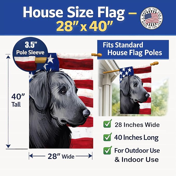Caroline's Treasures CK6526CHF Flat-Coated Retriever American Flag House Flag Large Porch Sleeve Pole Decorative Outside Yard Banner Artwork Wall Hanging, Polyester, House Size, Multicolor