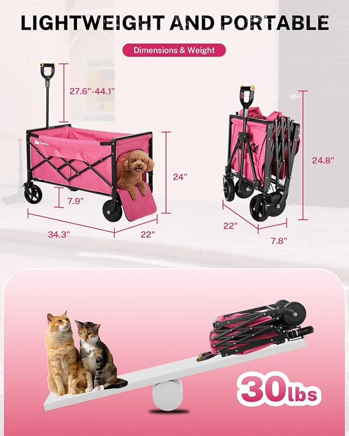 Gonex Electric Wagon Cart with Smart Handlebar 360lbs Heavy Duty Motorized Utility Wagon for Camping Gardening 200L Collapsible Foldable Grocery Cart with Silent Hub Motor Magnetic Brake Pink