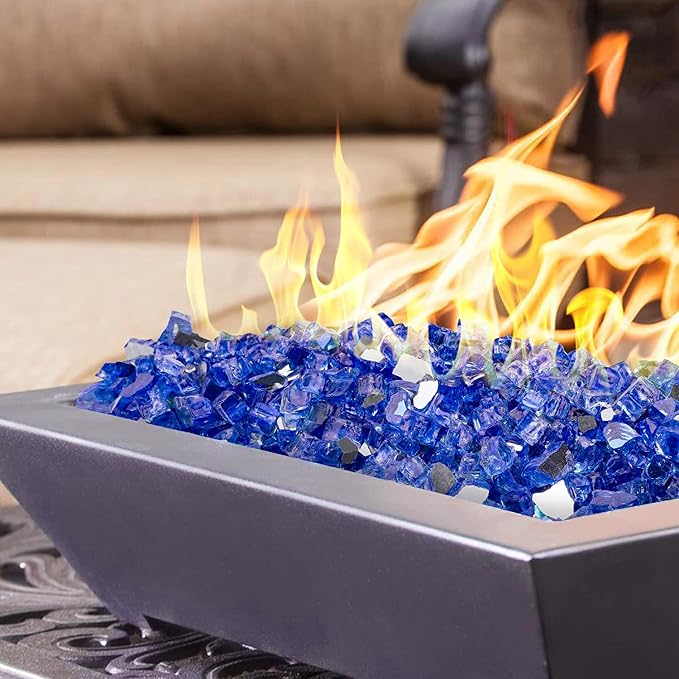Onlyfire 10 lbs Fire Glass Rocks 1/4 Inch, Reflective Tempered Glass for Propane Fire Pit & Gas Fireplace, High Luster Firepit Glass Stones for Fire Table, Cobalt Blue (Multicolor Options Available)