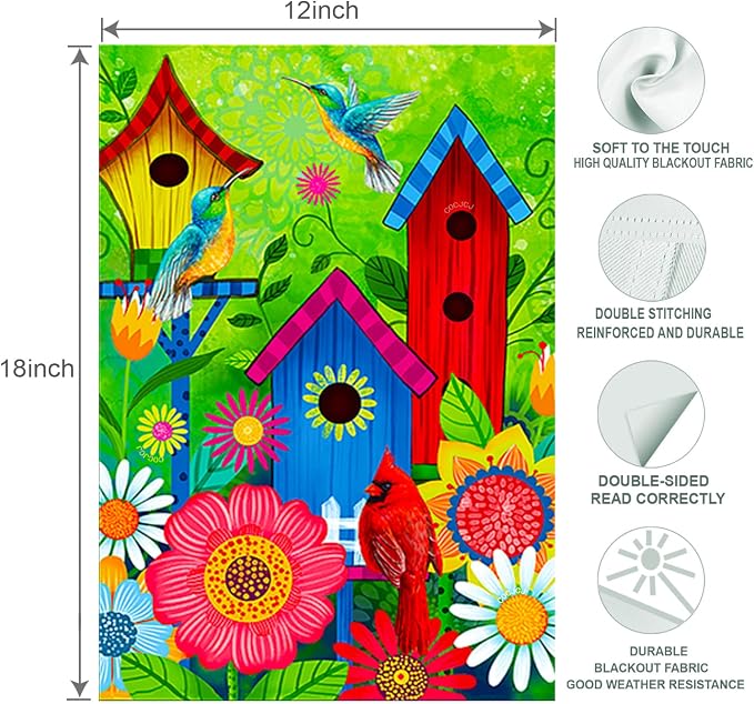 Welcome Lighted birds garden flags 12X18 double sided solar | small yard flag, lawn home spring solar decoration