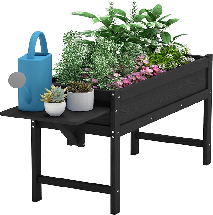 HDPE Raised Garden Bed with Legs, 49x21x27in All-Weather Heavy Duty Planter Box, Outdoor Elevated Garden Bed for Seeds, Herb, Flower, Vegetable (Black)