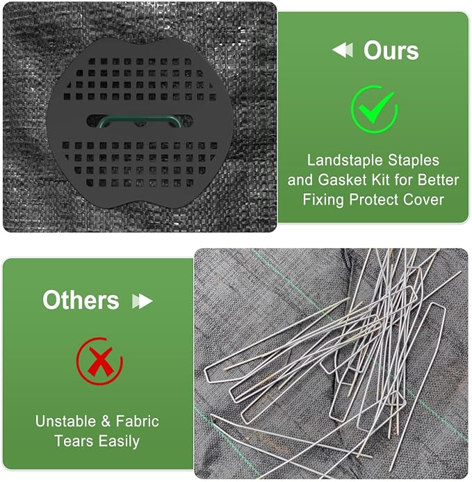 Landscape Staples 6Inch 250pcs Garden Stakes + 250pcs Gasket, Lawn Pins with Spray Coating Craft,11Gauge Anti-Rust Ground Yard Spikes Anchoring for Outdoor Tents Irrigation Hoses (Green)