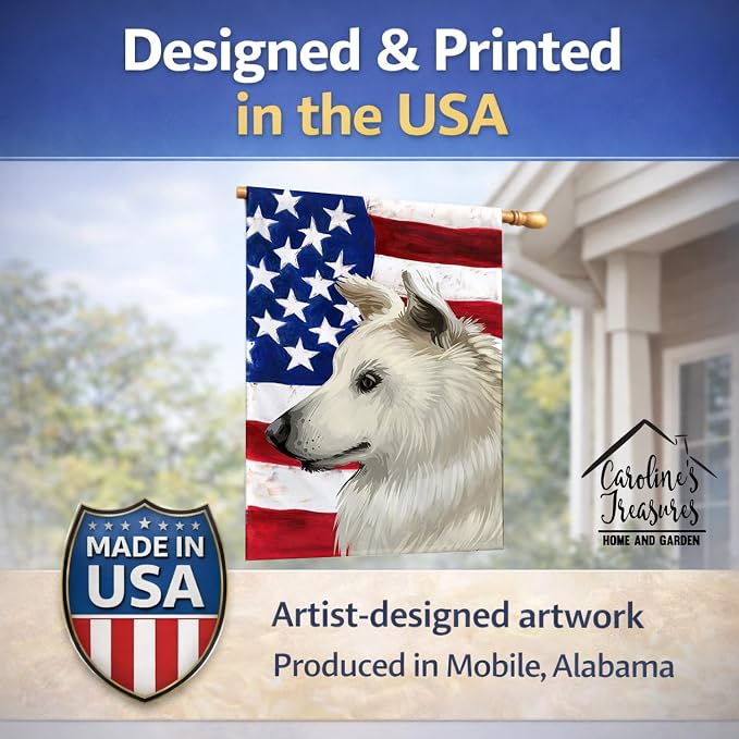 Caroline's Treasures CK6496CHF Cretan Hound Dog American Flag House Flag Large Porch Sleeve Pole Decorative Outside Yard Banner Artwork Wall Hanging, Polyester, House Size, Multicolor