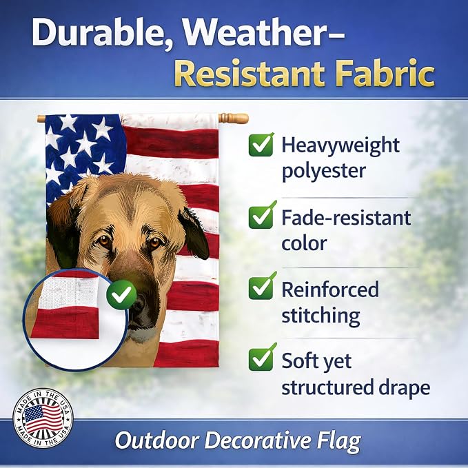 Caroline's Treasures CK6403CHF Anatolian Shepherd Dog American Flag House Flag Large Porch Sleeve Pole Decorative Outside Yard Banner Artwork Wall Hanging, Polyester, House Size, Multicolor