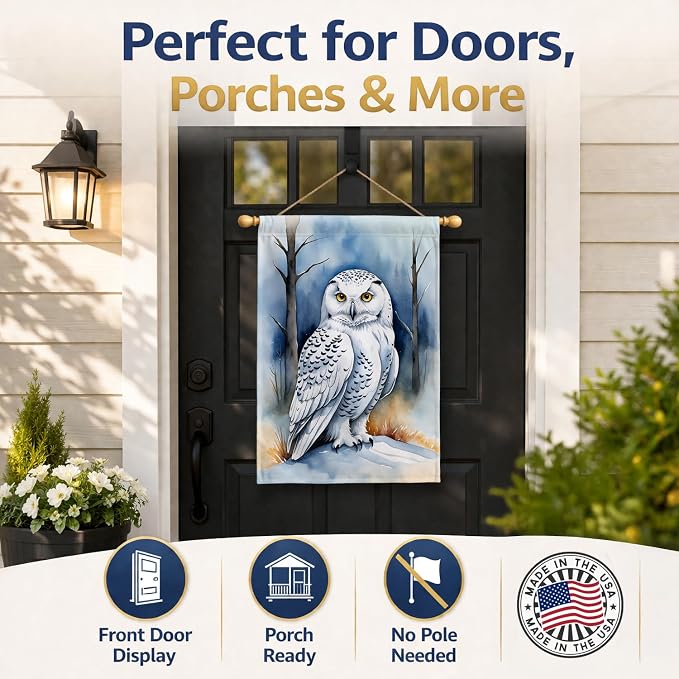 Caroline's Treasures Snowy Owl House Flag Large Porch Sleeve Pole Decorative Outside Yard Banner Artwork Wall Hanging, Polyester, House Size, Multicolor