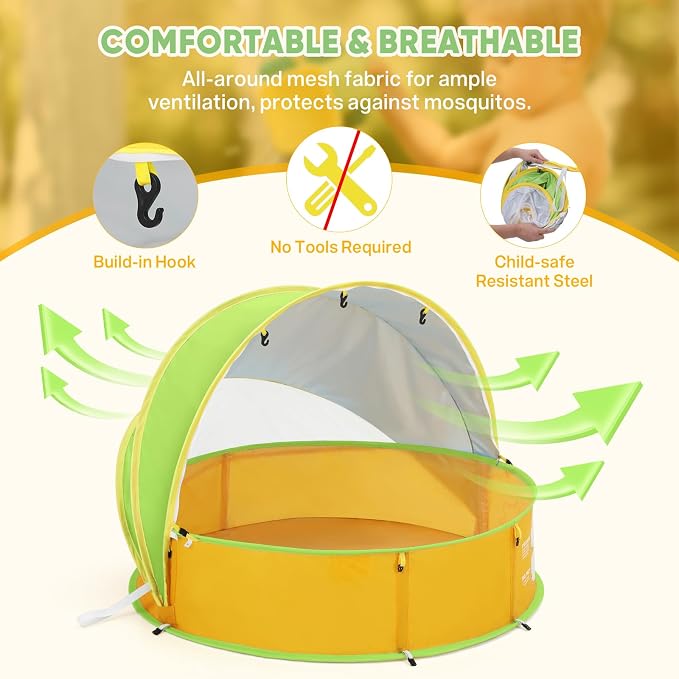 Peradix Paddling Pool for Kids & Pets Infant Ball Pit Tent, Portable Baby Beach Tent, 4-in-1 Pop Up Pool Tent with UV Adjustable Canopy, Indoor/Outdoor Playpen Foldable Toys for Child Summer 2026