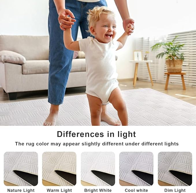 3x5 White Washable Shag Area Rug for Girls Bedroom, Modern Geometric Non Slip Living Room Rugs, Soft Carpet for Kids Room, Dorm, Office, Bedside, Entryway and Home Decor