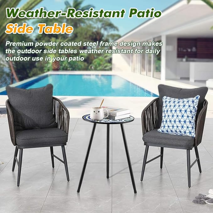 Party Zealot 2 Packs Metal Mosaic Round Side Tables 13.4" Small Outdoor Patio Round Accent Coffee Tables Indoor Corner Stand for Small Spaces Weather-Resistant for Balcony, Porch Plant Stands Indoor