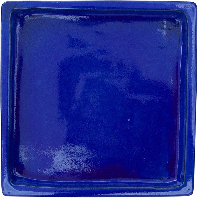 Ceramic 15 Inch Plant Saucers (Pack of 2) - Square Blue Flower Pot Trays - Handcrafted, Durable Planter Bases