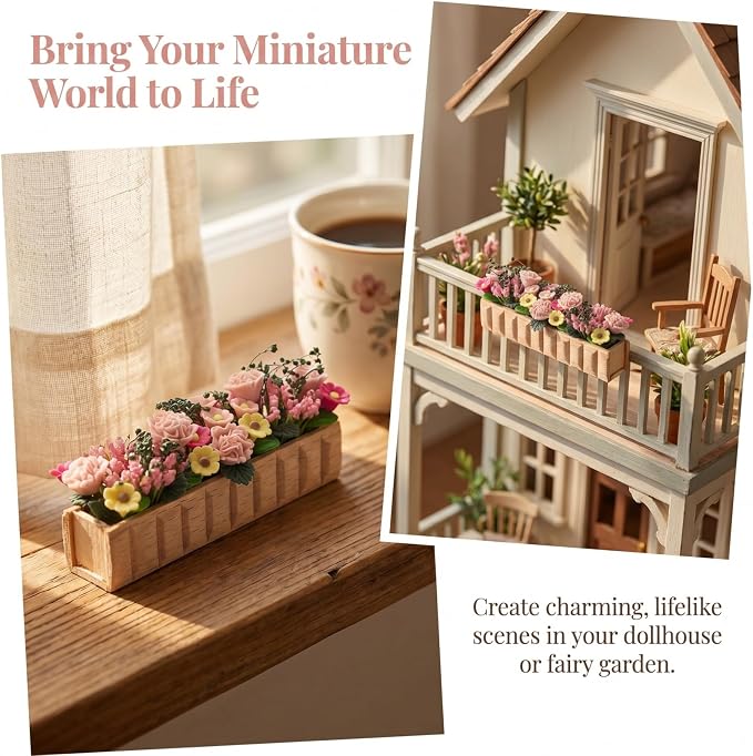 GANAZONO 2pcs Miniature Flower Bed Dollhouse Garden Planter Bed Mini Window Box Micro Landscape Decoration Fairy Garden Dollhouse Accessories