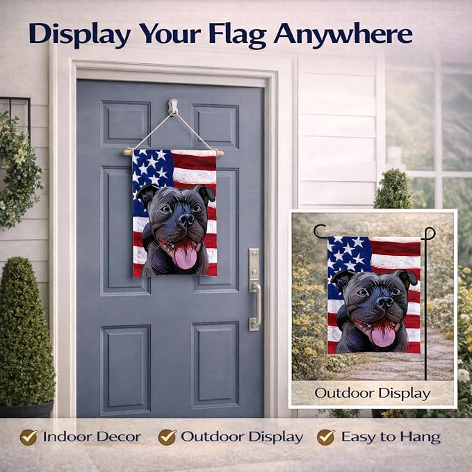 Caroline's Treasures CK6724GF Staffordshire Bull Terrier American Flag Garden Flag Mailbox Flag Decorative Yard Flag Banner Outside Patio Artwork Yard Flower Beds, Garden Size, Multicolor
