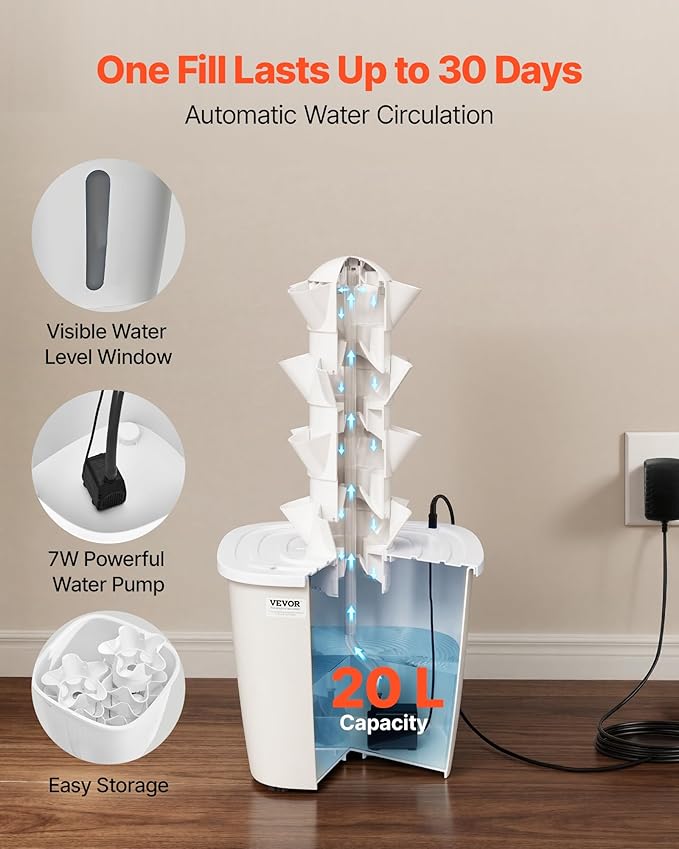 VEVOR Hydroponic Tower, 20 Pods 4 Tiers Hydroponics Growing System Kit, Vertical Home Hydronic Garden with 20L Water Tank & Pump, Planter Plants Germination Kit for Indoor Herbs, Fruits, Vegetables